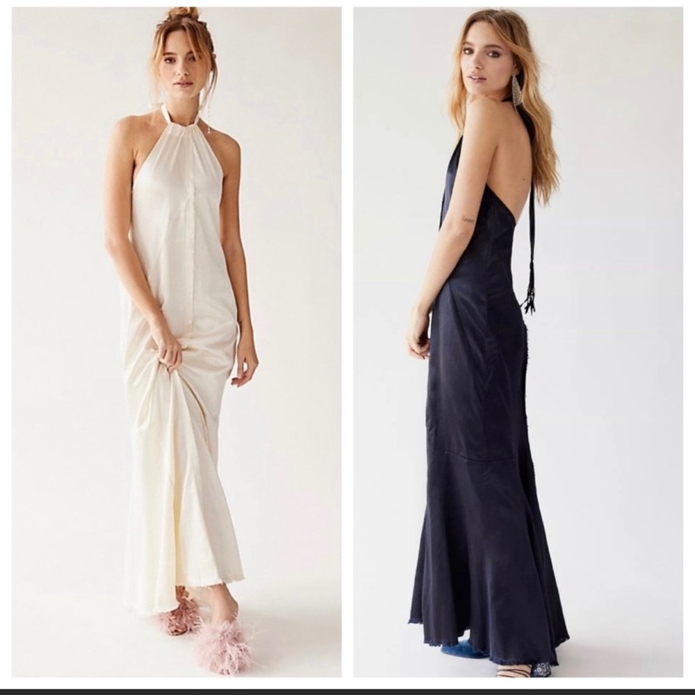 Brenda knight free people navy blue 0 2 XS silk formal party dress cocktail gown